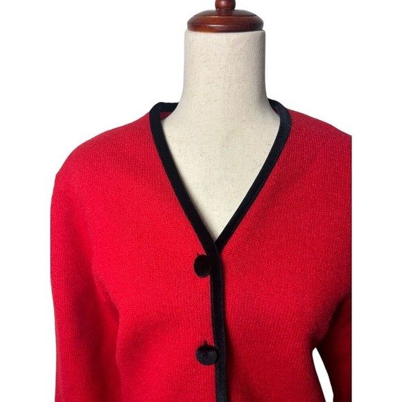 Vintage Pendleton Red Wool Black Velvet Women's Blazer Jacket Size Petite Large - Picture 2 of 5
